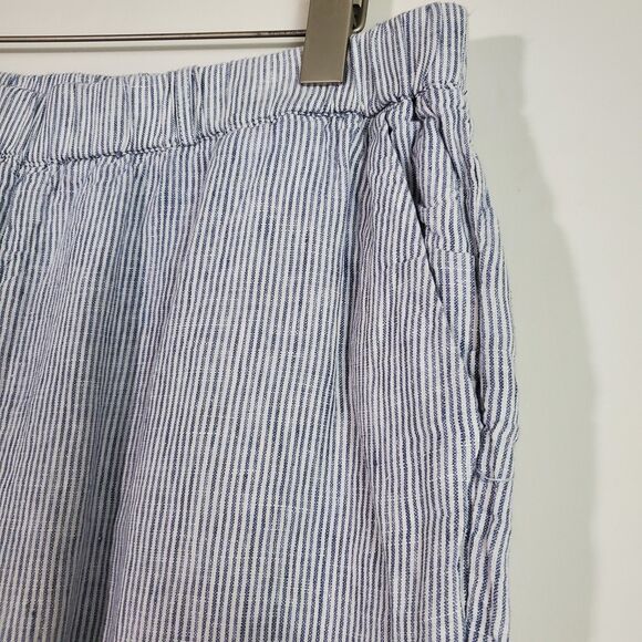 Quince Women's Pants Large Blue White Striped Linen Wide Leg Coastal Lagenlook - Picture 4 of 14